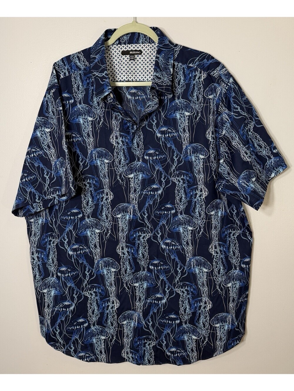 Murano Vibrant Blue All Over Jellyfish Print 100% Cotton Button Down Shirt 2XB